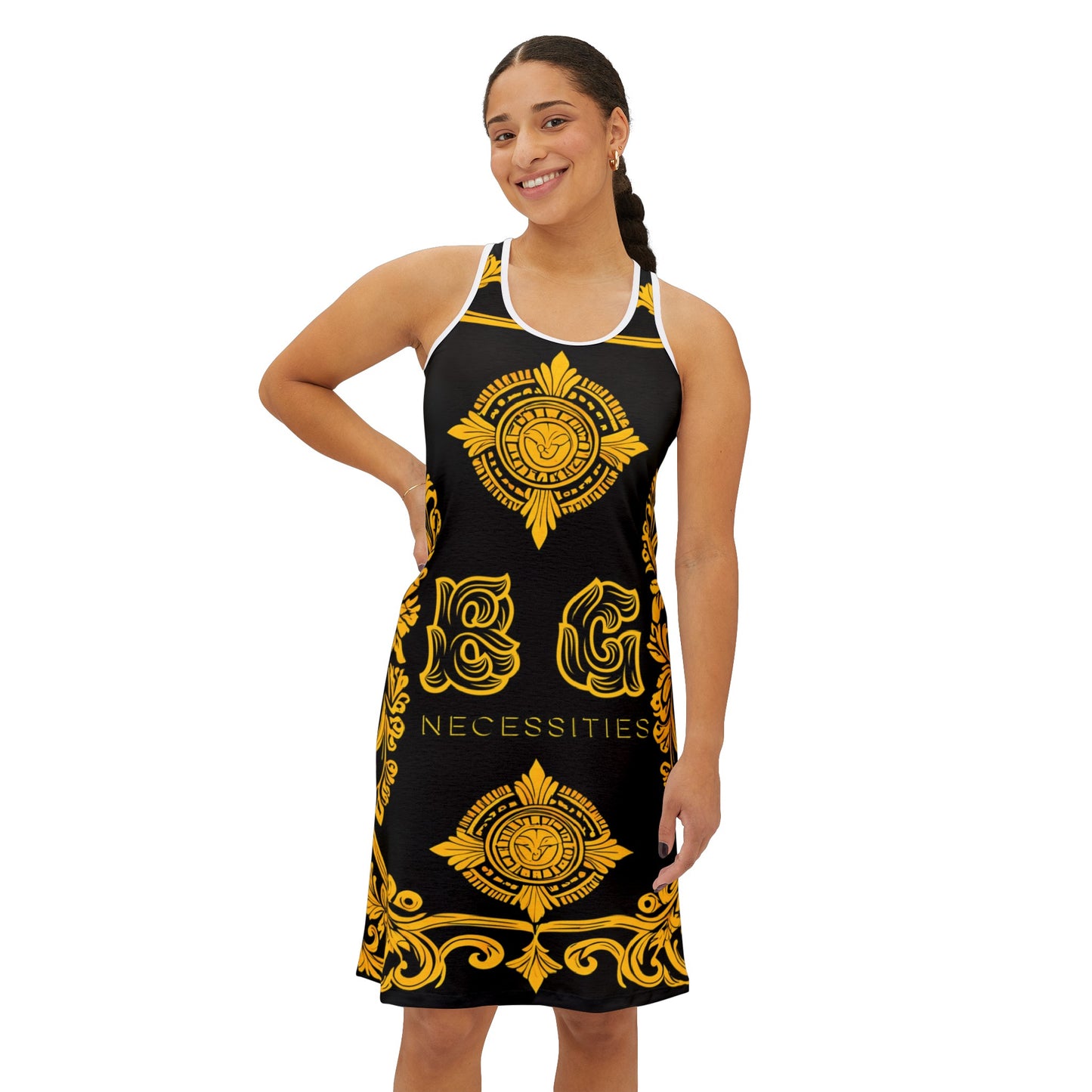 BG Necessities Black and Yellow #1 Women's Racerback Dress by Burning Guitars