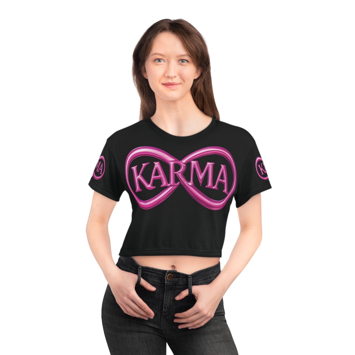 Karma Infinity Crop Tee - Black and Pink