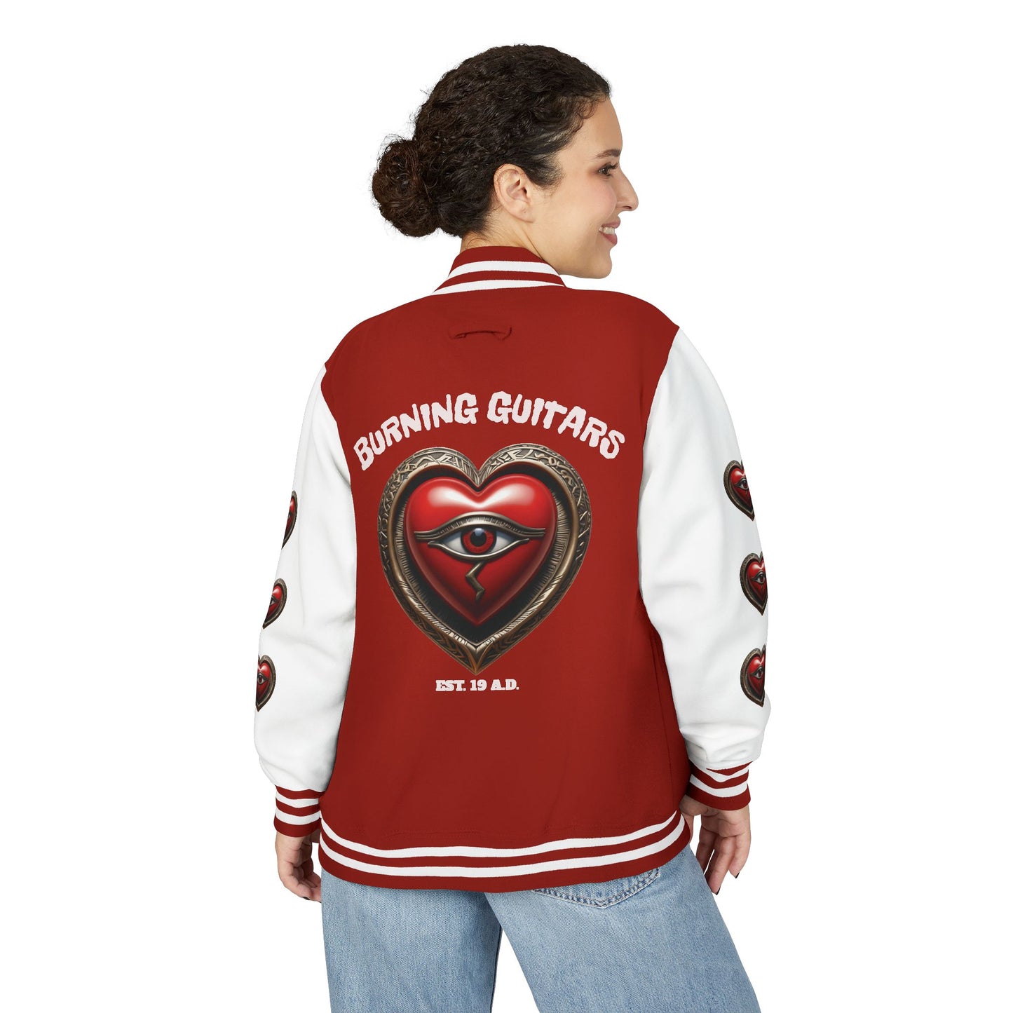 Burning Guitars 3rd Eye Heart Unisex Heavyweight Letterman Jacket