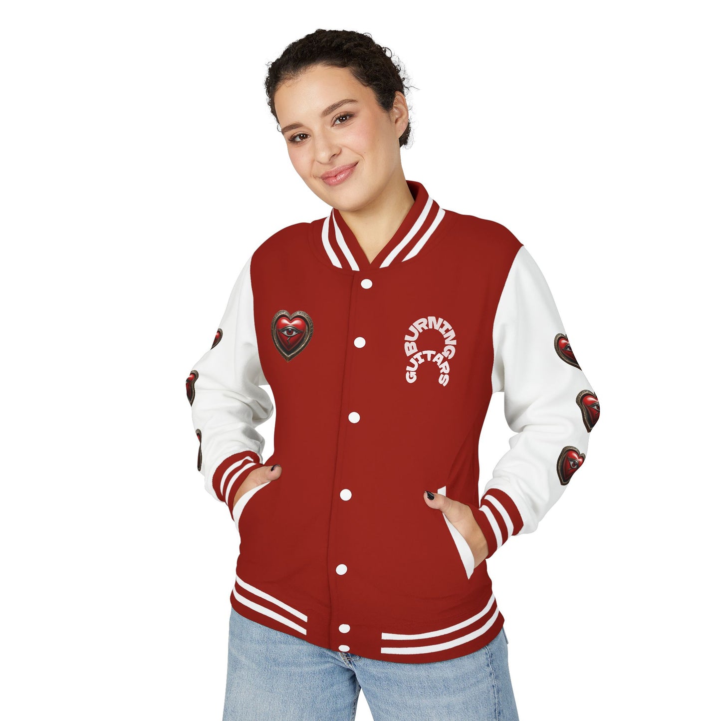 Burning Guitars 3rd Eye Heart Unisex Heavyweight Letterman Jacket