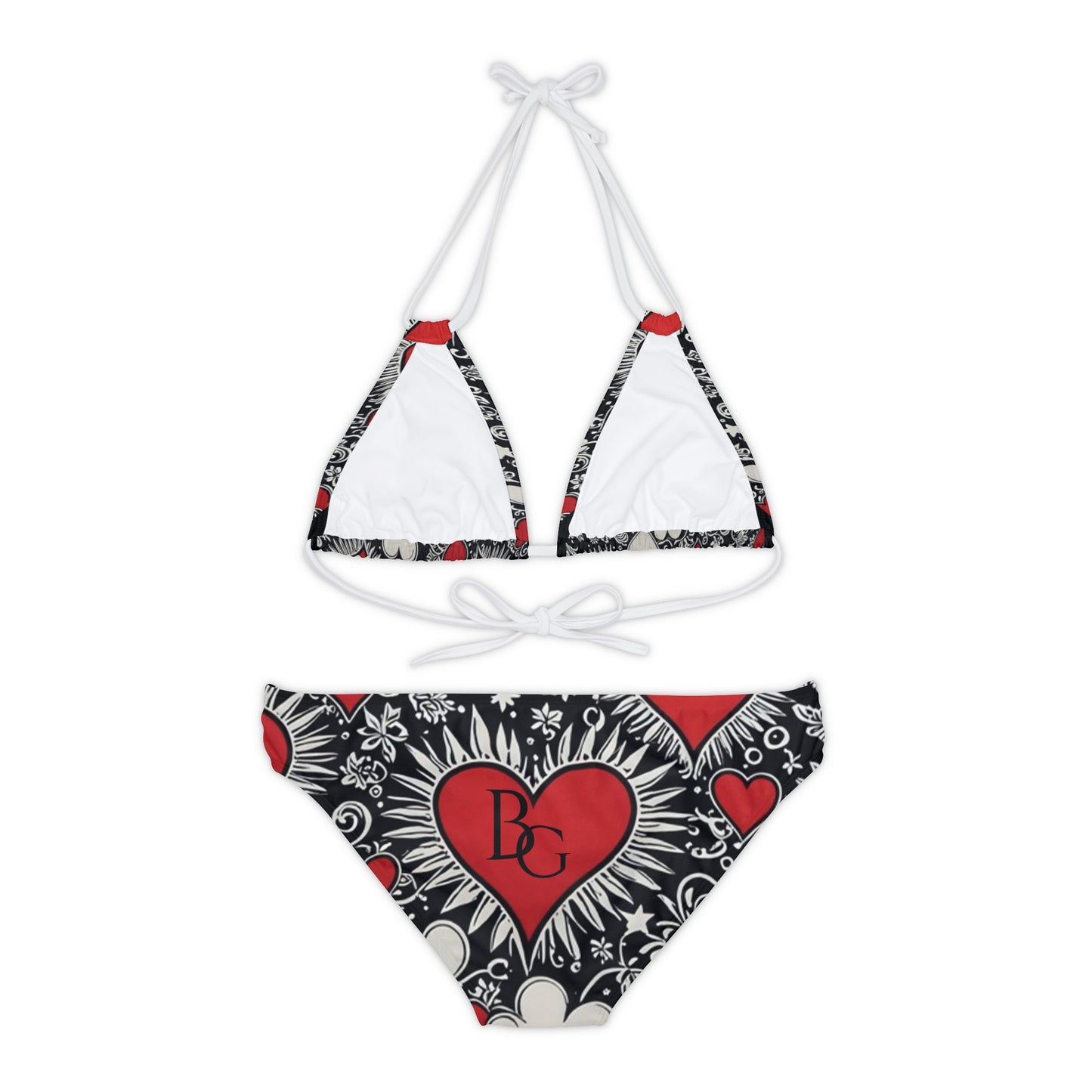 Burning Guitars Heart Print Strappy Bikini Set
