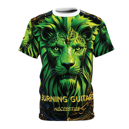 BG Neon Green Lion Unisex Cut & Sew Tee by Burning Guitars