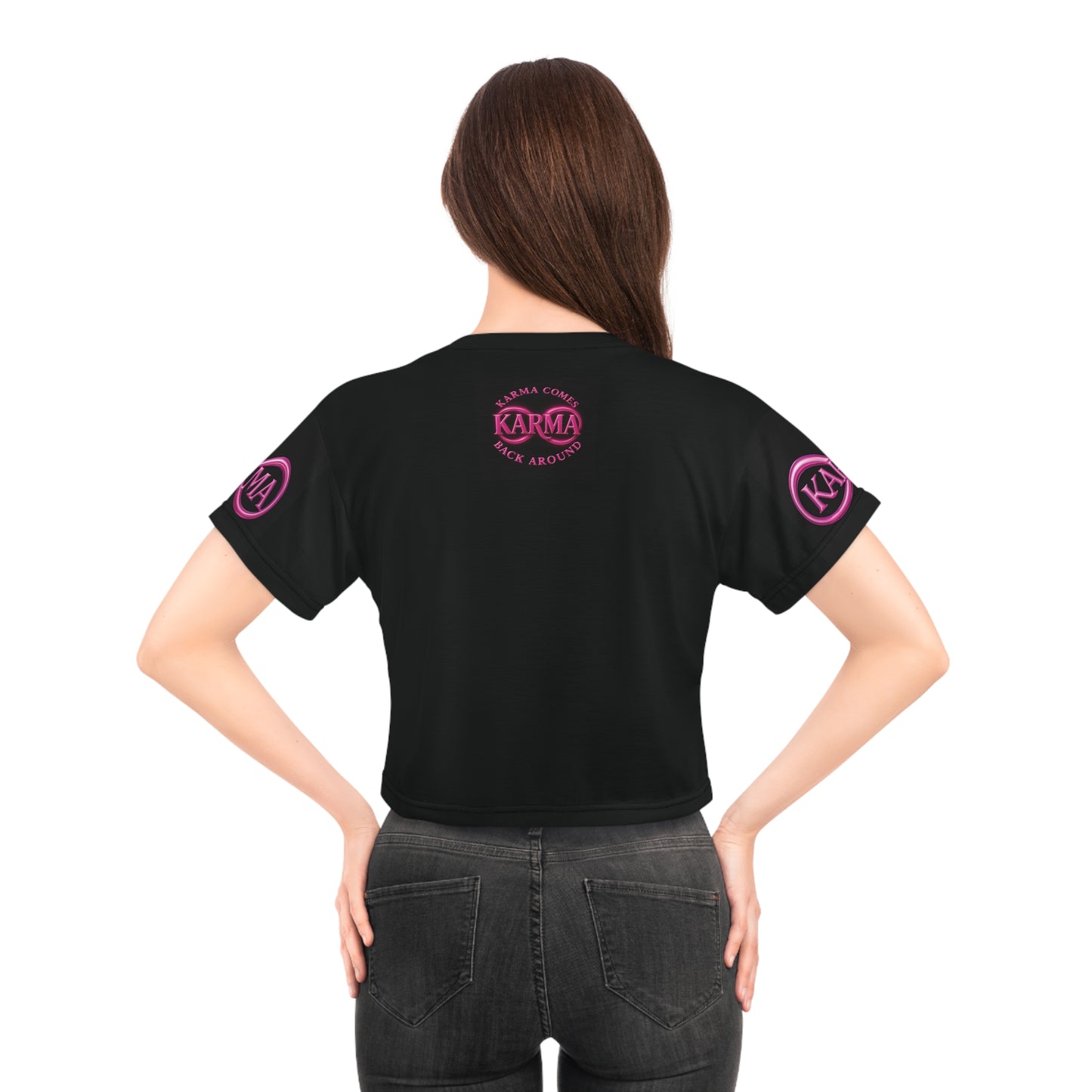 Karma Infinity Crop Tee - Black and Pink
