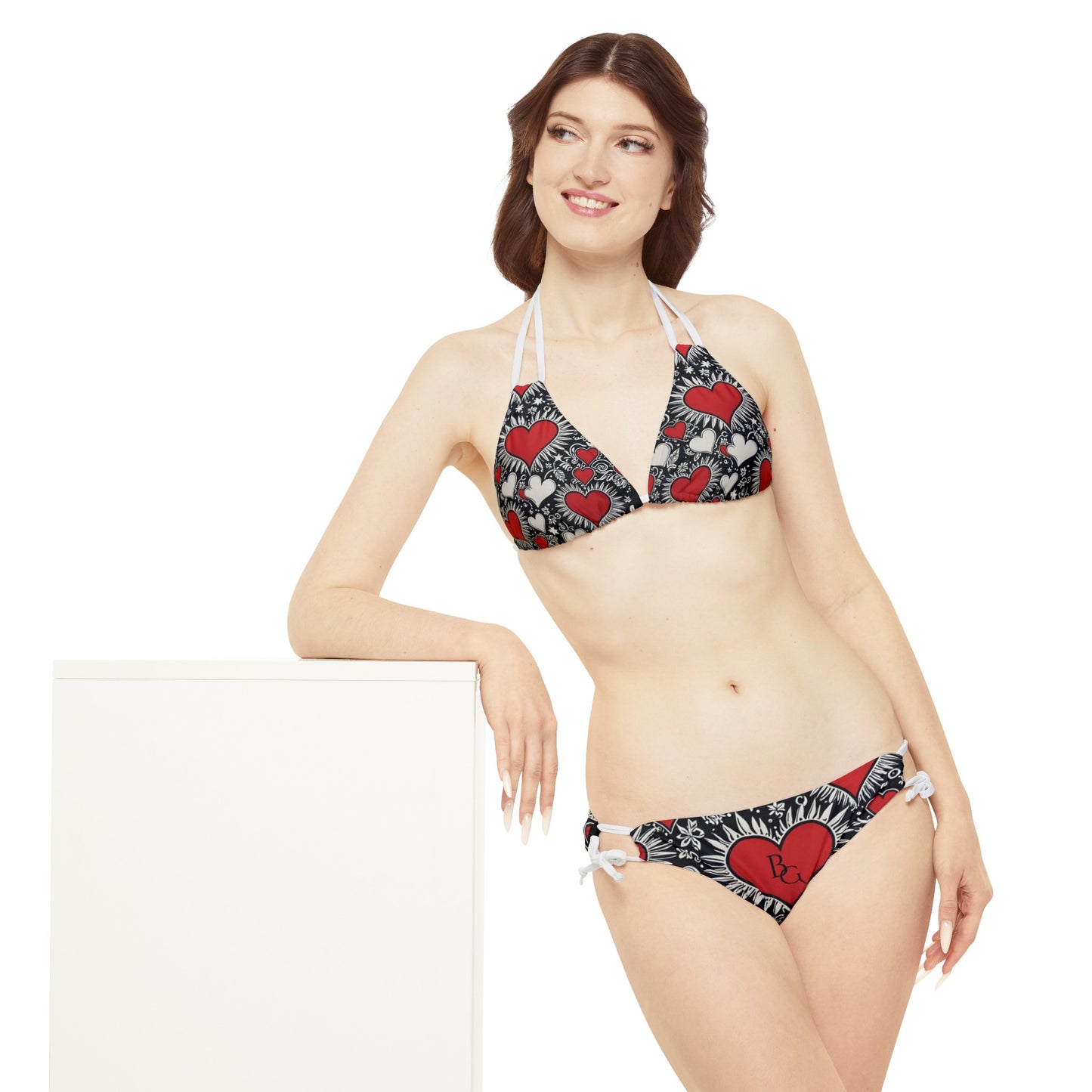 Burning Guitars Heart Print Strappy Bikini Set
