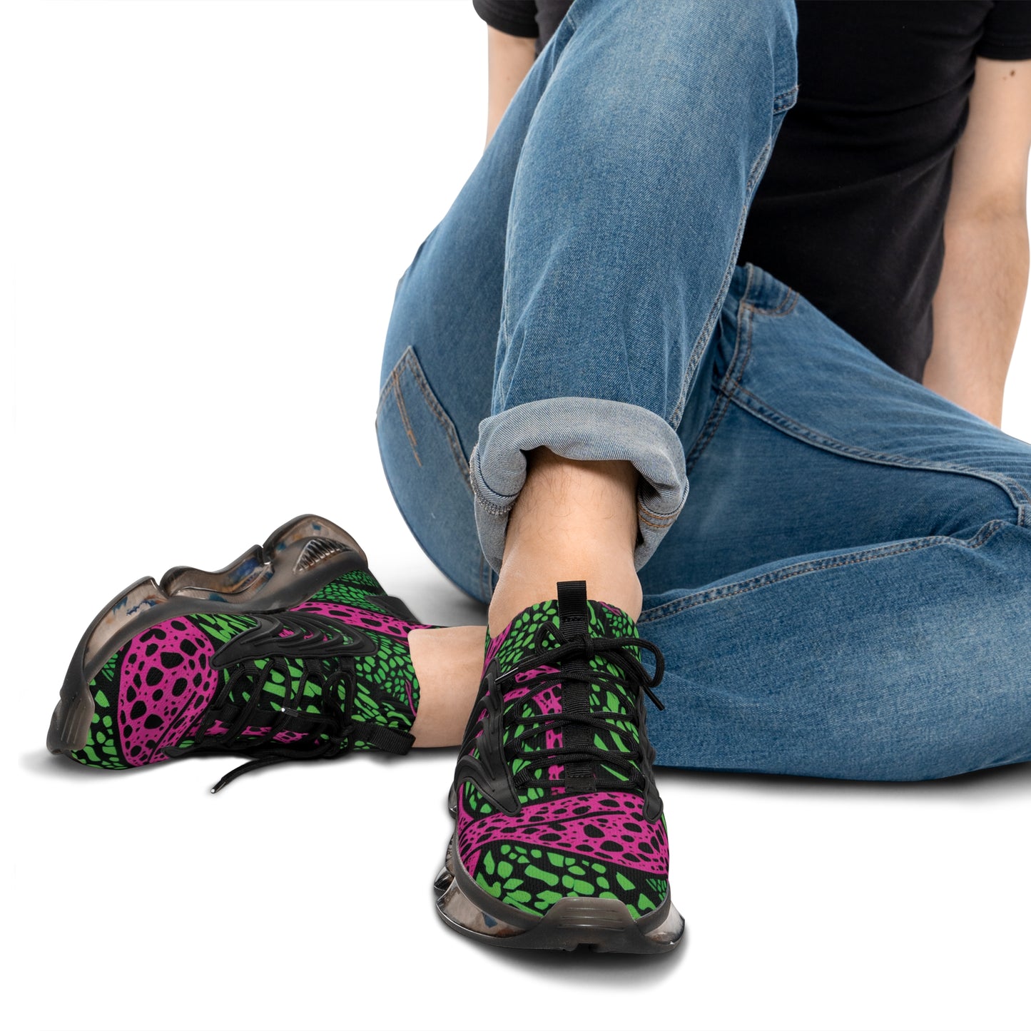 Psychedelic Comfort: BG Psilocybin 1s-Neon Pink and Green Men's Mesh Sneakers