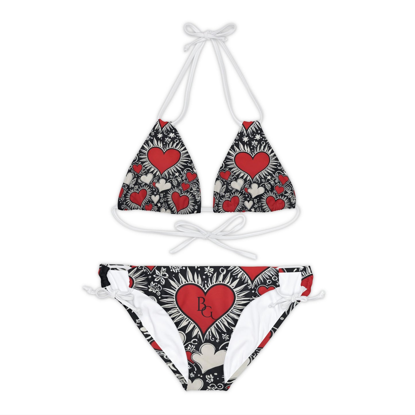 Burning Guitars Heart Print Strappy Bikini Set