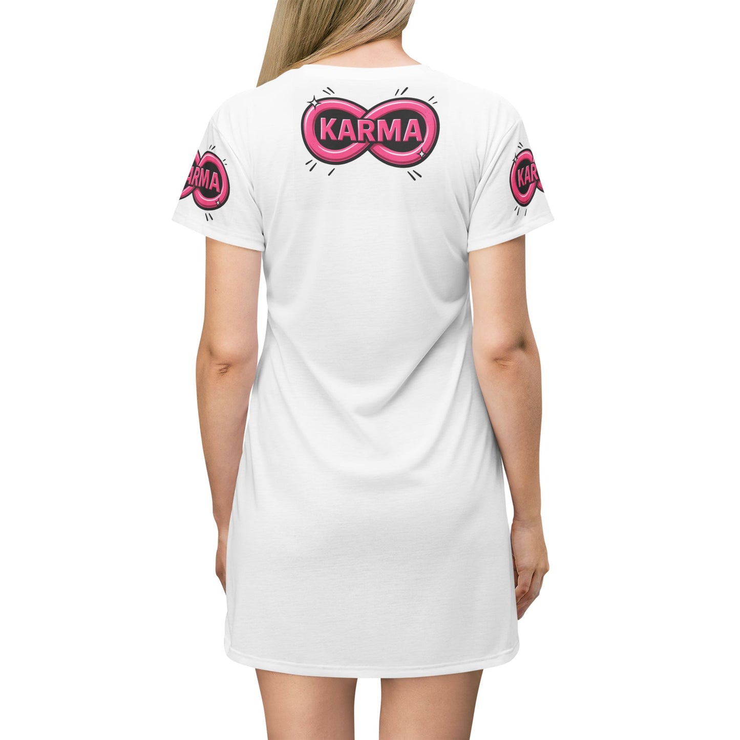 T-Shirt Dress - Anime Girl White and Pink Tee Skirt "It's Ok Boo Karma Already Clocked It"