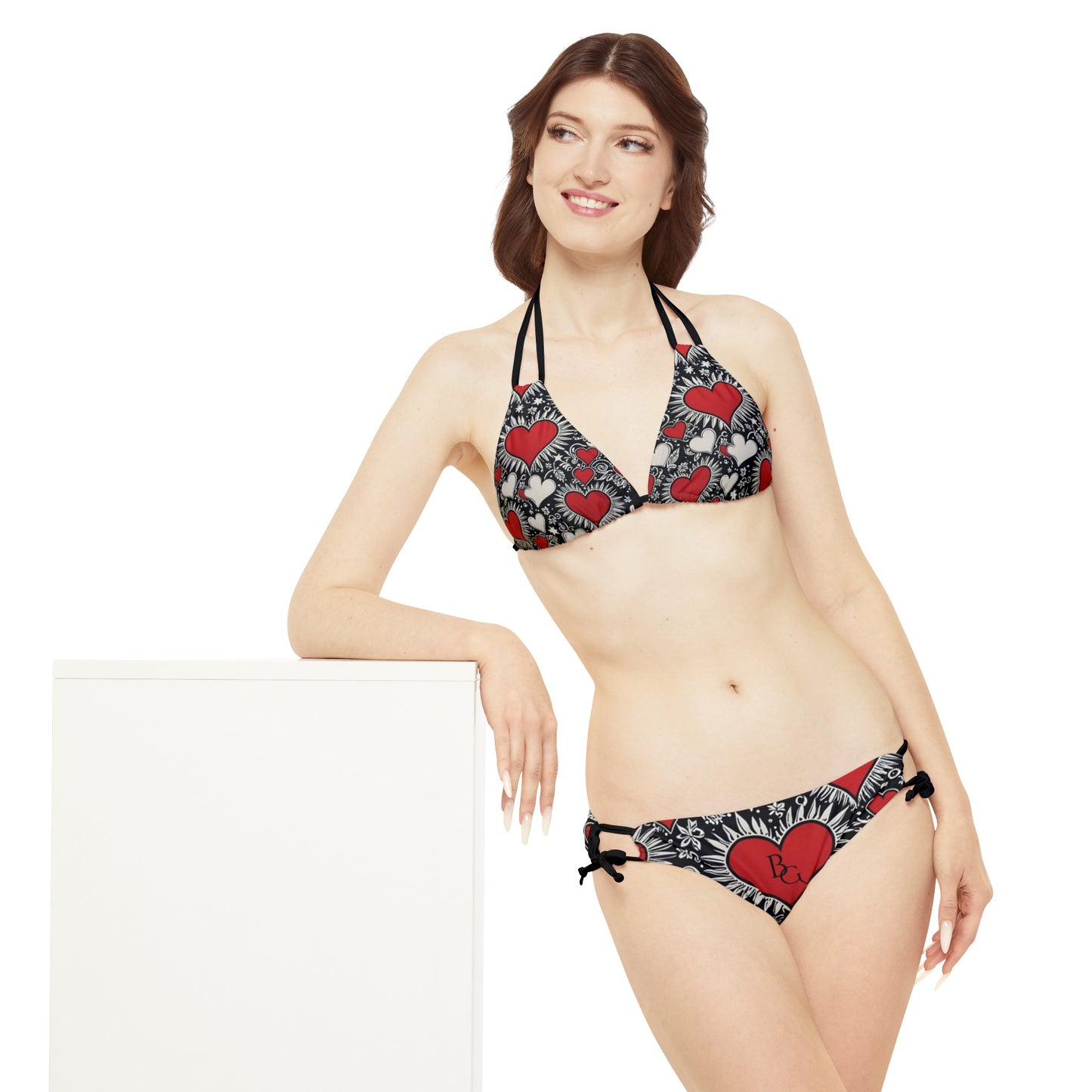 Burning Guitars Heart Print Strappy Bikini Set