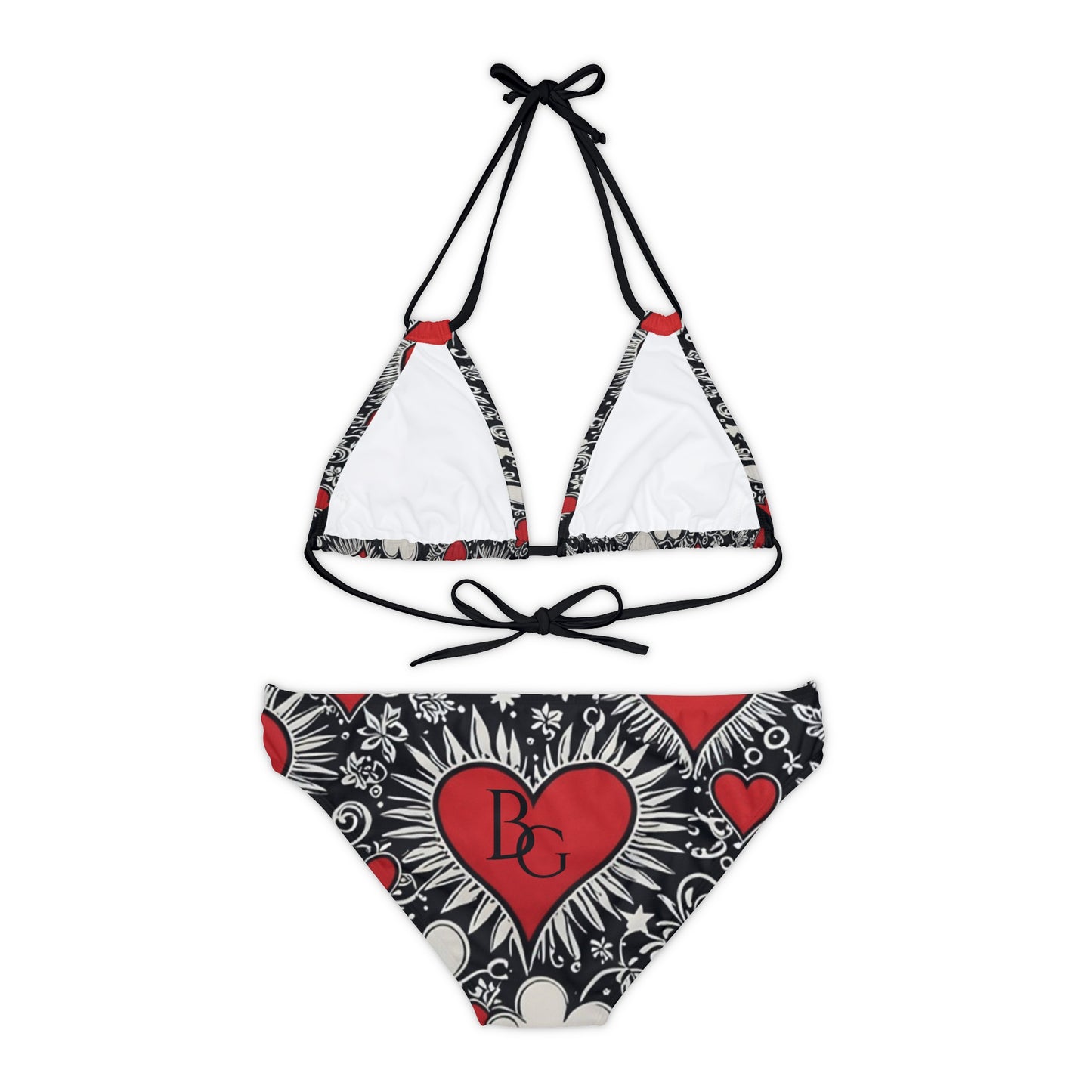 Burning Guitars Heart Print Strappy Bikini Set
