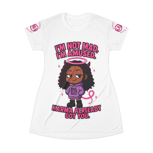 Anime Girl T-Shirt Dress with 'I'm not mad, I'm amused, karma already got you' Quote