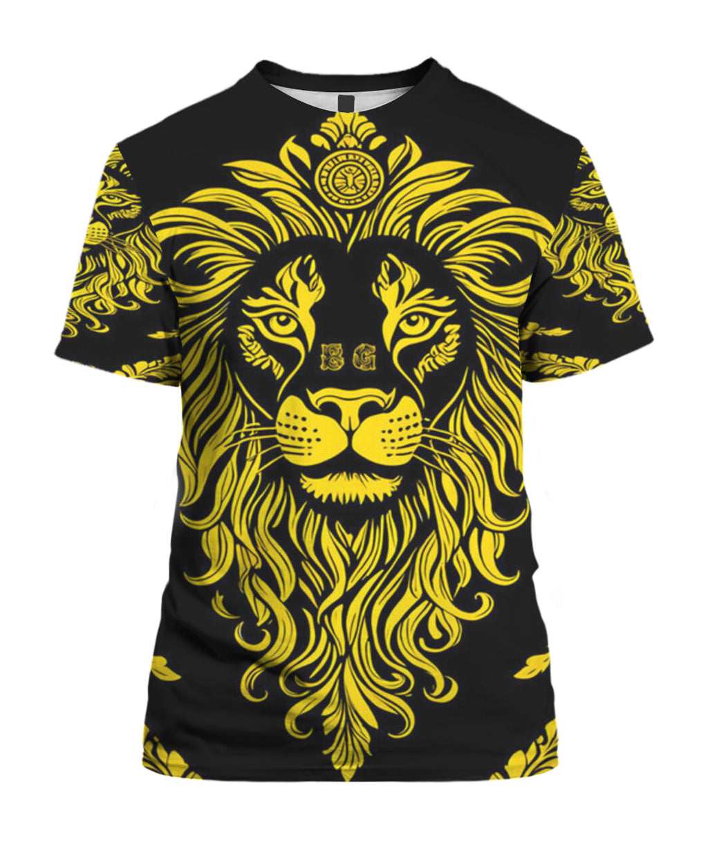 Black and Yellow Lion Unisex T-Shirt by Burning Guitars