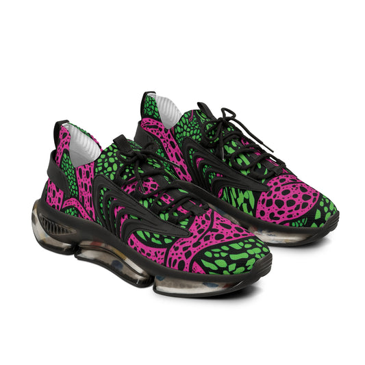 Psychedelic Comfort:        BG Psilocybin 1s-Neon Pink and Green Men's Mesh Sneakers