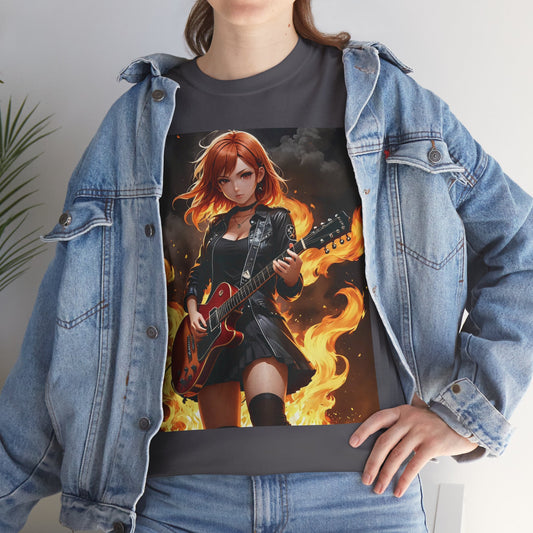 Burning Guitars Anime Girl Unisex Heavy Cotton Tee