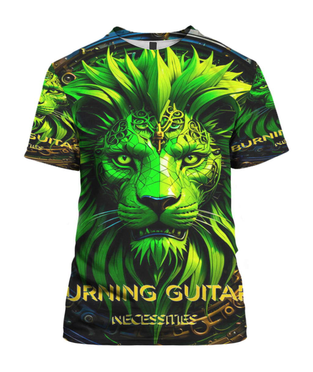 Neon Green Lion Unisex T-Shirt by Burning Guitars