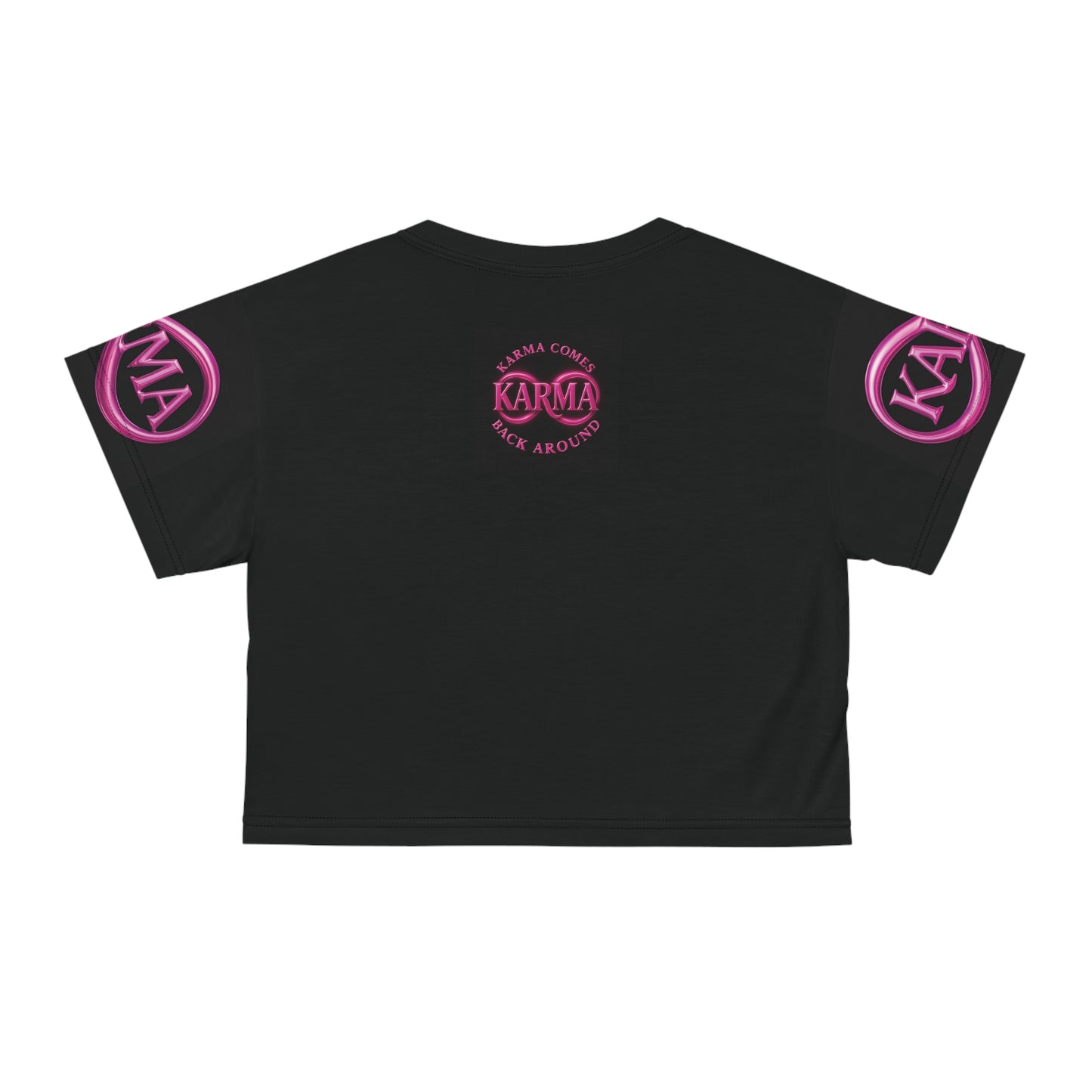 Graphic Crop Tee - Black and Pink with 'Karma is in My Contact List' Design