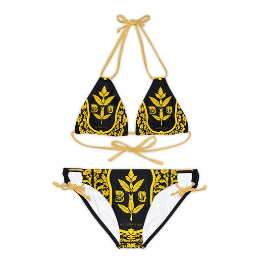 Burning Guitars Necessities Black & Yellow Flower Strappy Bikini Set