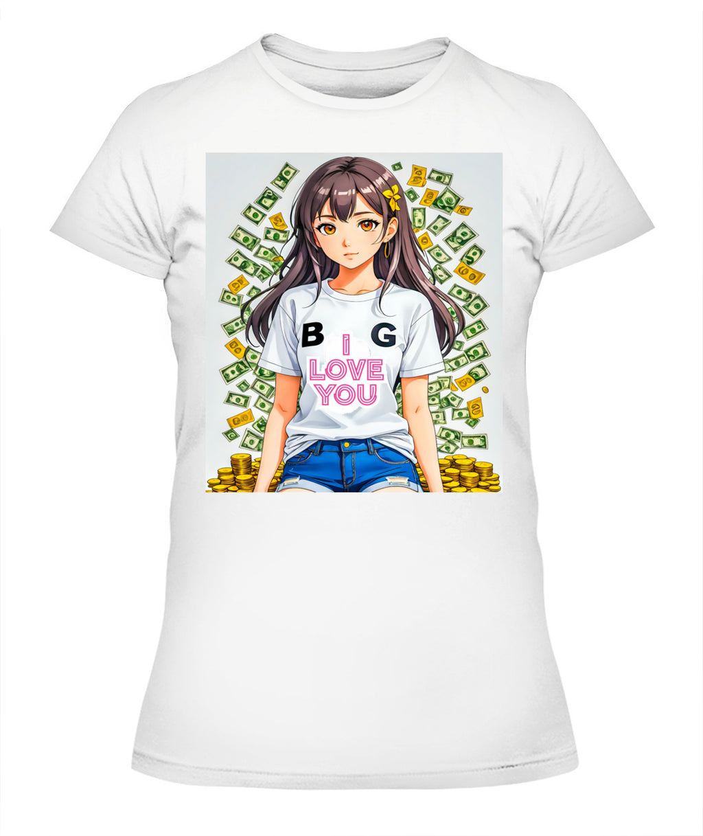 I Love BG Anime Money Lady's T-Shirt by Burning Guitars
