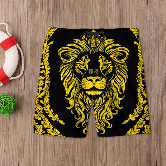 BG Necessities Black and Yellow Lion Men's Beach Short